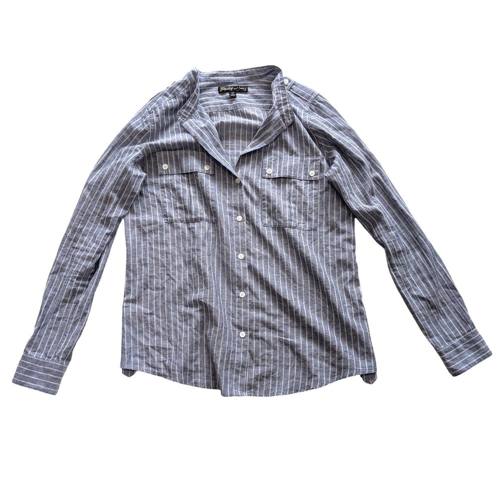 $175 Elizabeth & James Blue Striped Cotton Button Down Shirt Wmns Sz M Nautical